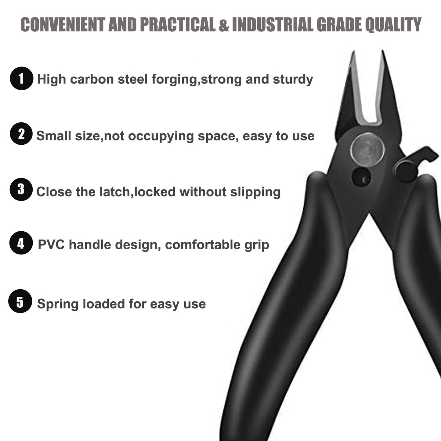 BOENFU 3.5 Inches Mini Cutter with Lock, Flush Cutters, Small Wire Snips, Micro Wire Cutter with Spring, Black
