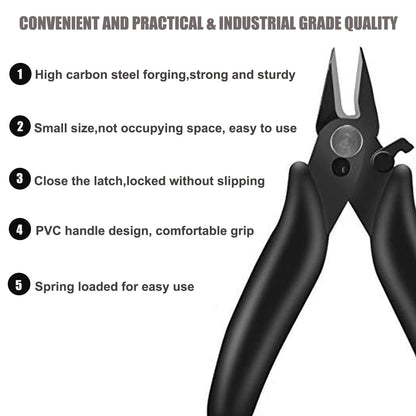 BOENFU 3.5 Inches Mini Cutter with Lock, Flush Cutters, Small Wire Snips, Micro Wire Cutter with Spring, Black
