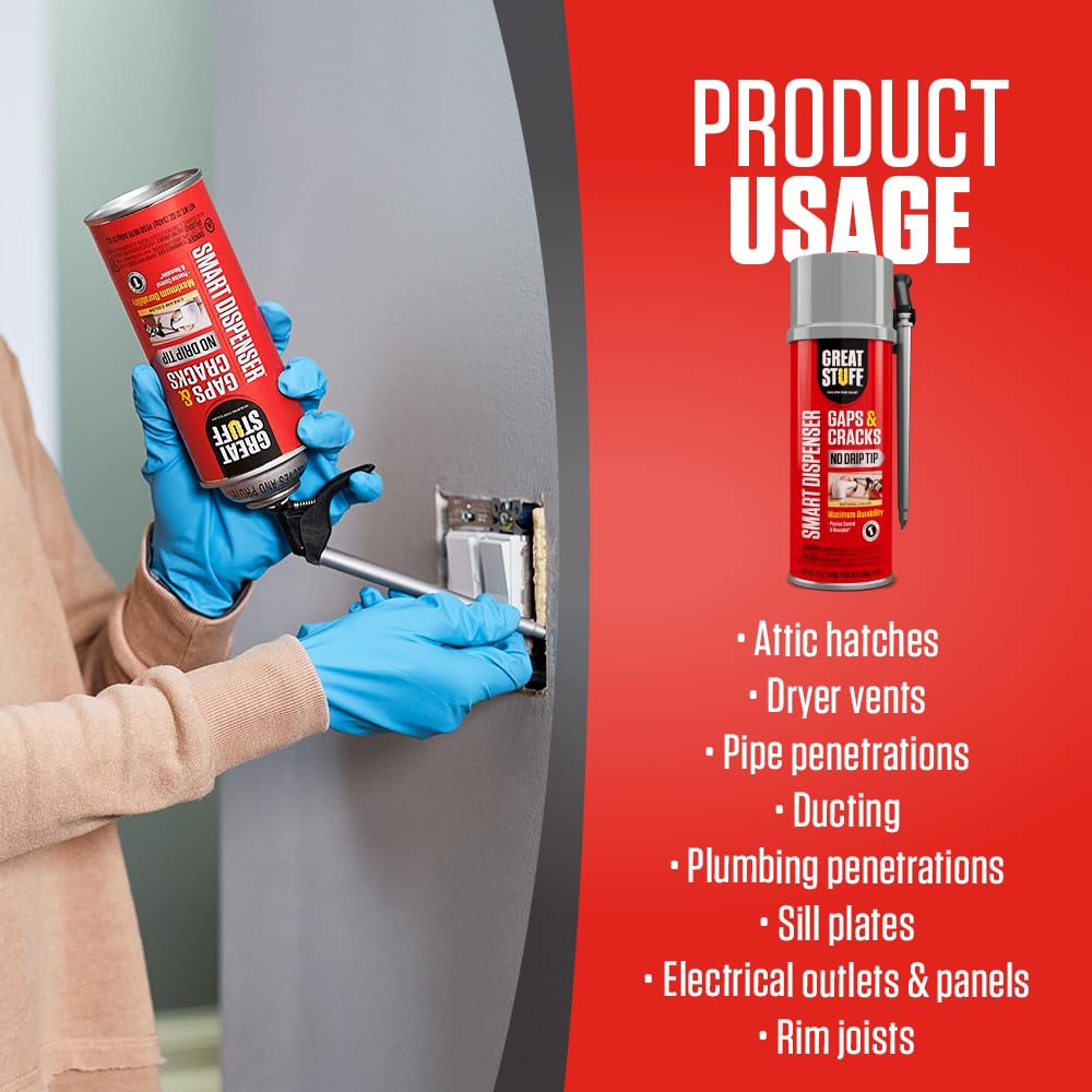 Great Stuff 99108824 Smart Dispenser Gaps & Cracks, Cream, 12 Ounce