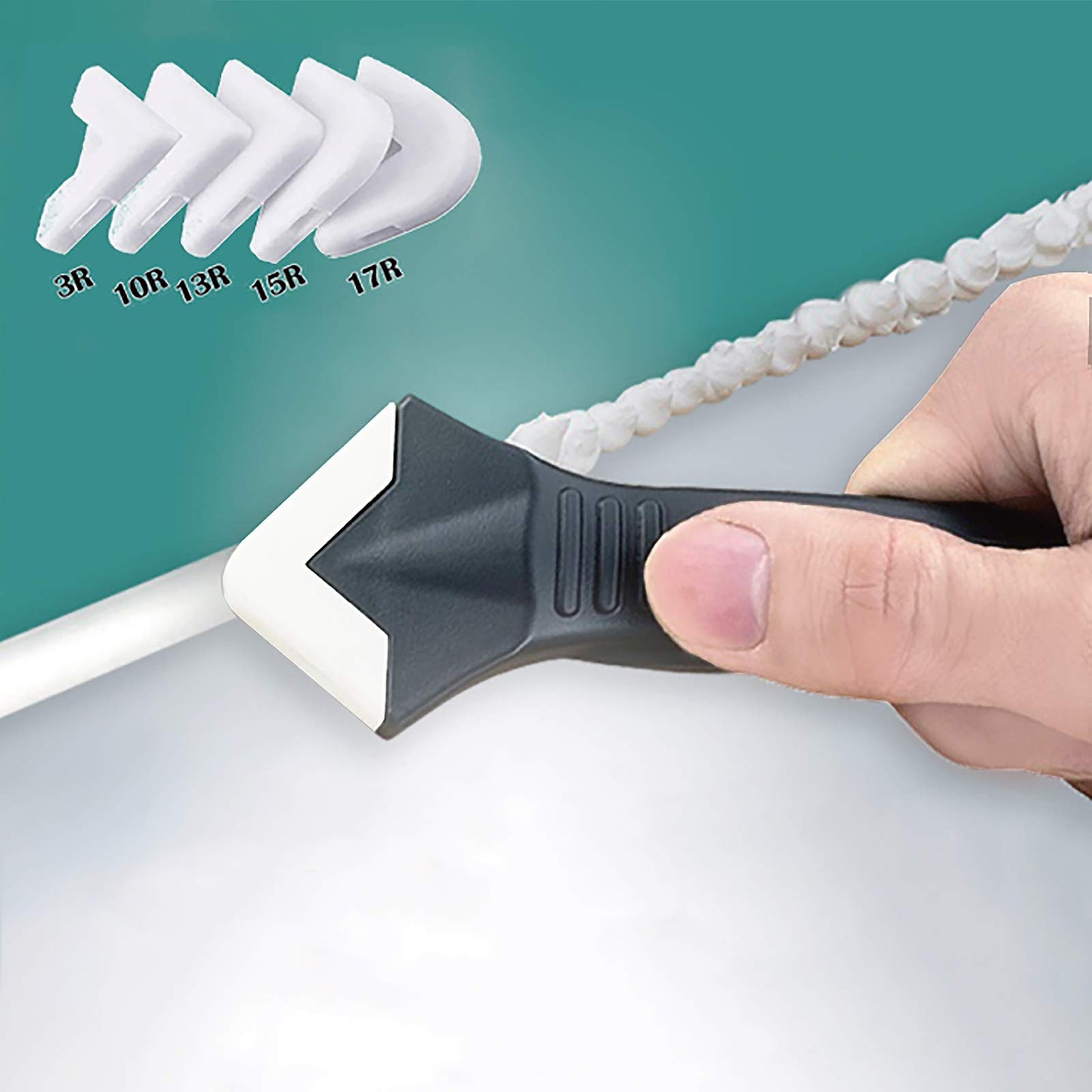 11Pcs Caulking Tools, 3 in 1 Silicone Caulking Finishing Tool Kit(Stainless Steelhead), Reuse and Replace 5 Silicone Pads, Sealant Caulk for Kitchen Bathroom Window, Sink Joint