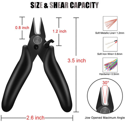 BOENFU 3.5 Inches Mini Cutter with Lock, Flush Cutters, Small Wire Snips, Micro Wire Cutter with Spring, Black