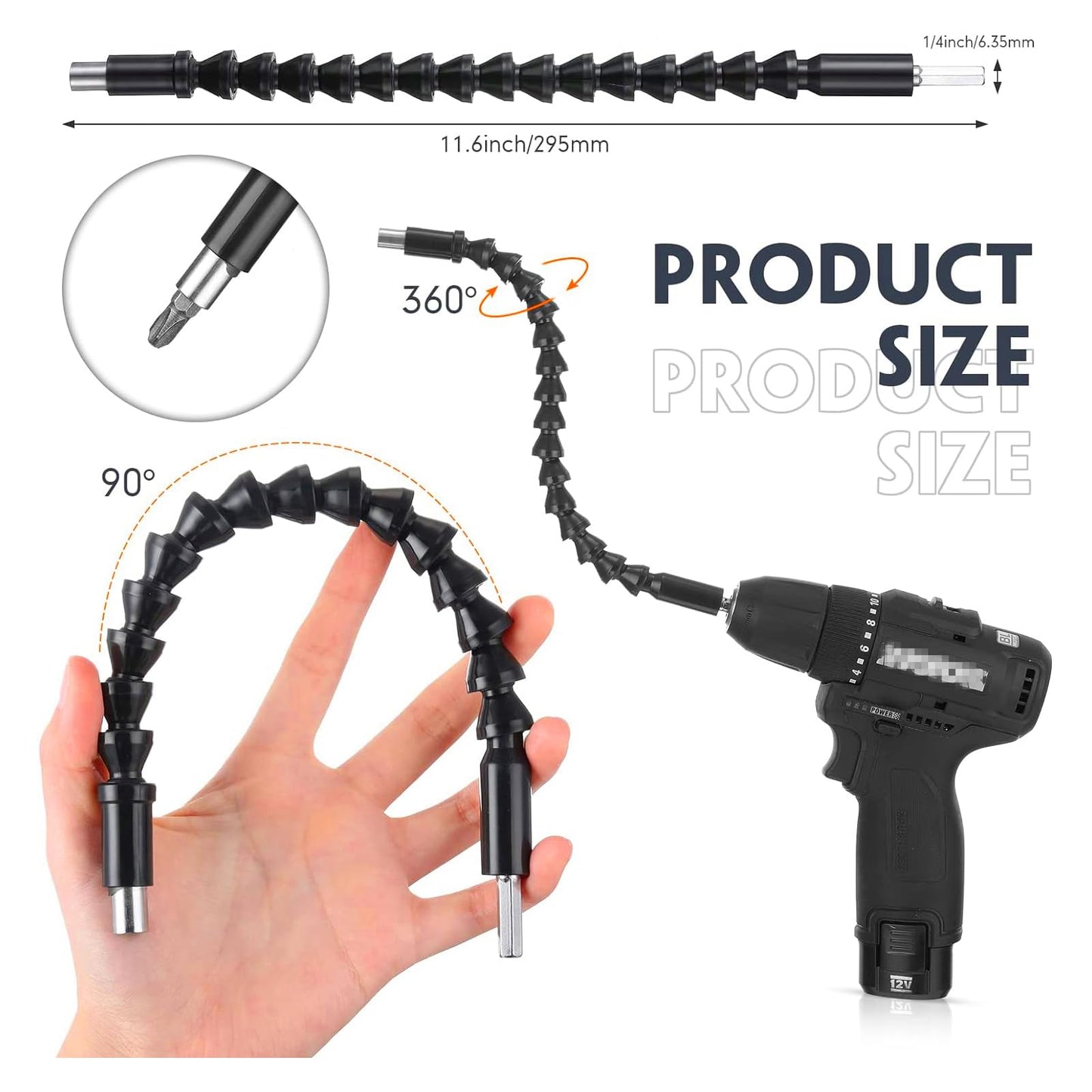 17 Pcs Flexible Drill Bit Extension 105 Degree Right Angle Drill Adapter,360° Rotatable 1/4 3/8 1/2" Impact Grade Socket Adapter Set,90° Angled Bits,Super Bit Shaft Extension Bits,Screwdriver Bit Set