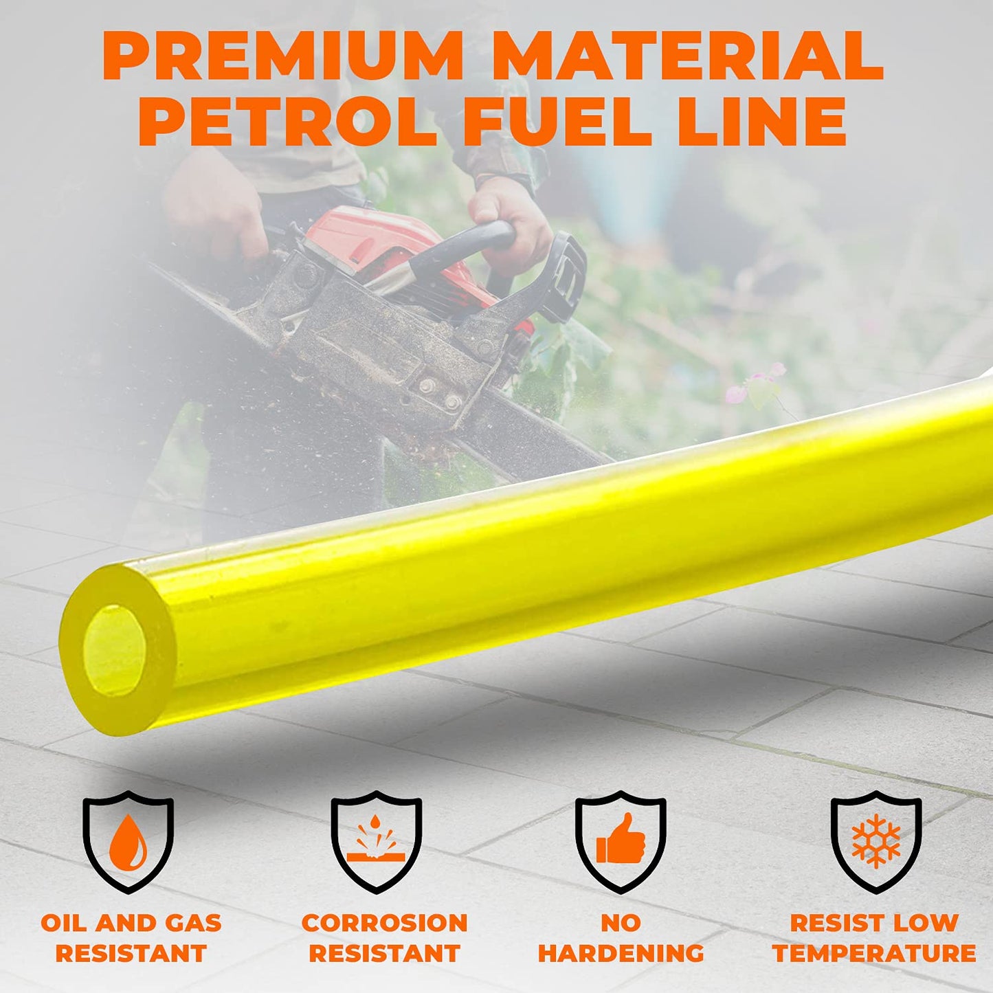 4 Sizes Petrol Fuel Gas Line Pipe Hose Tubing For String Trimmer Chainsaw Blower Lawn Mower and other Power Tools For 2 Cycle Small Engine Poulan, Craftman and more (Yellow 4PC)