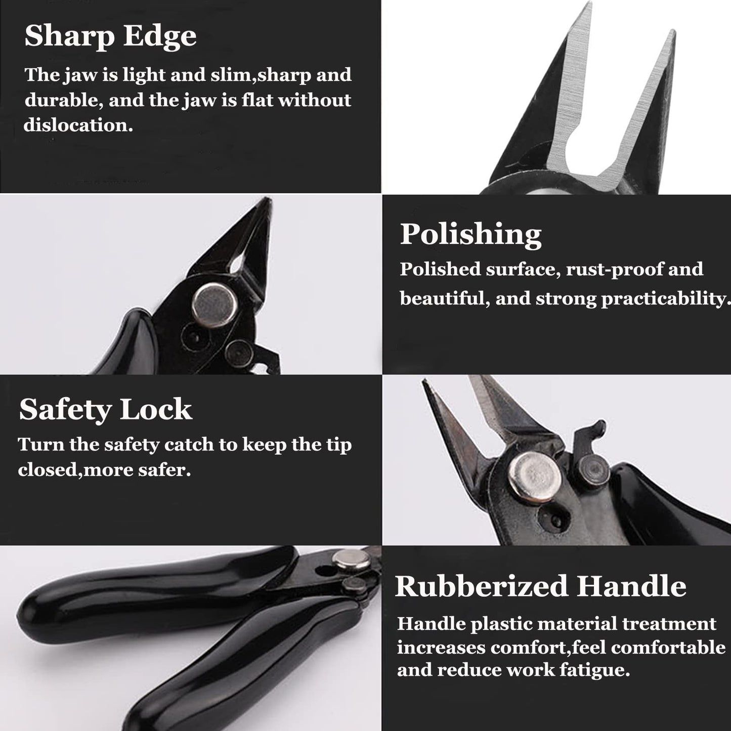 BOENFU 3.5 Inches Mini Cutter with Lock, Flush Cutters, Small Wire Snips, Micro Wire Cutter with Spring, Black