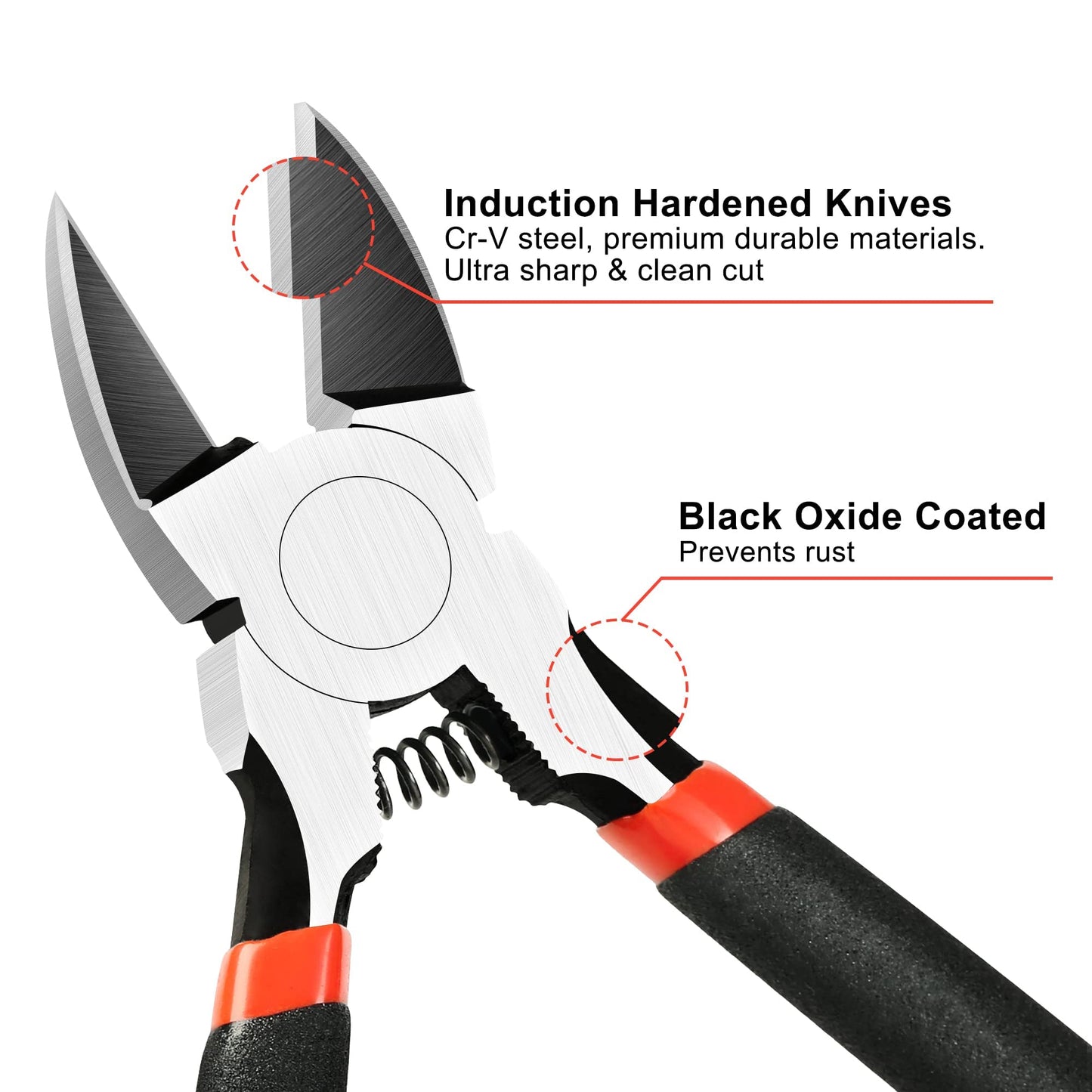 BOENFU 6 Inches Wire Cutters Heavy Duty Snips Flush Cut Side Cutters Pliers Metal Cutting Tool for Crafting, Floral, Artificial Flowers, Chicken Wire, Electrical, 1 Pack