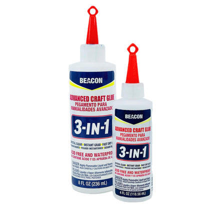 BEACON 3-in-1 Advanced Craft Glue - Fast-Drying, Crystal Clear Adhesive for Wood, Ceramics, Fabrics, and More, 4-Ounce