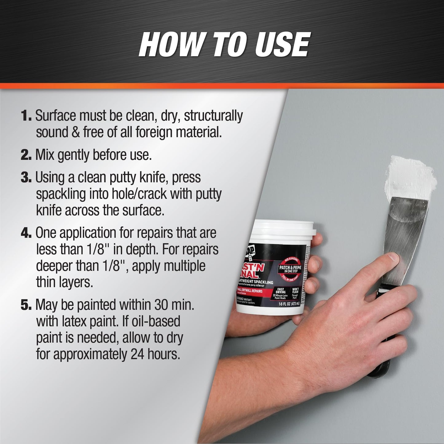 Dap 12140 Fast N Final Interior Exterior Spackle, 1/2-Pint,White, 8 Fl Oz (Pack of 1)
