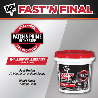 Dap 12140 Fast N Final Interior Exterior Spackle, 1/2-Pint,White, 8 Fl Oz (Pack of 1)