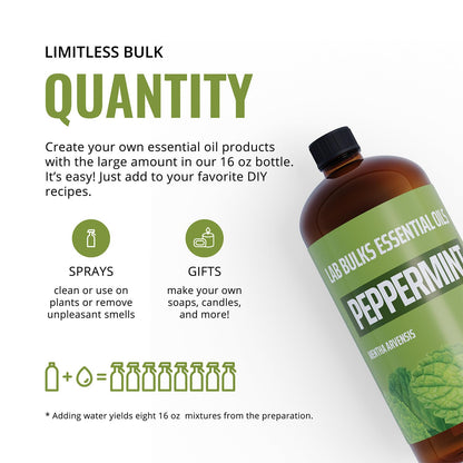 Lab Bulks Essential Oil Peppermint Essential Oil, 16 oz Bottle for Diffusers, House Cleaning, Candles, 1 Pack, Aromatherapy Oil
