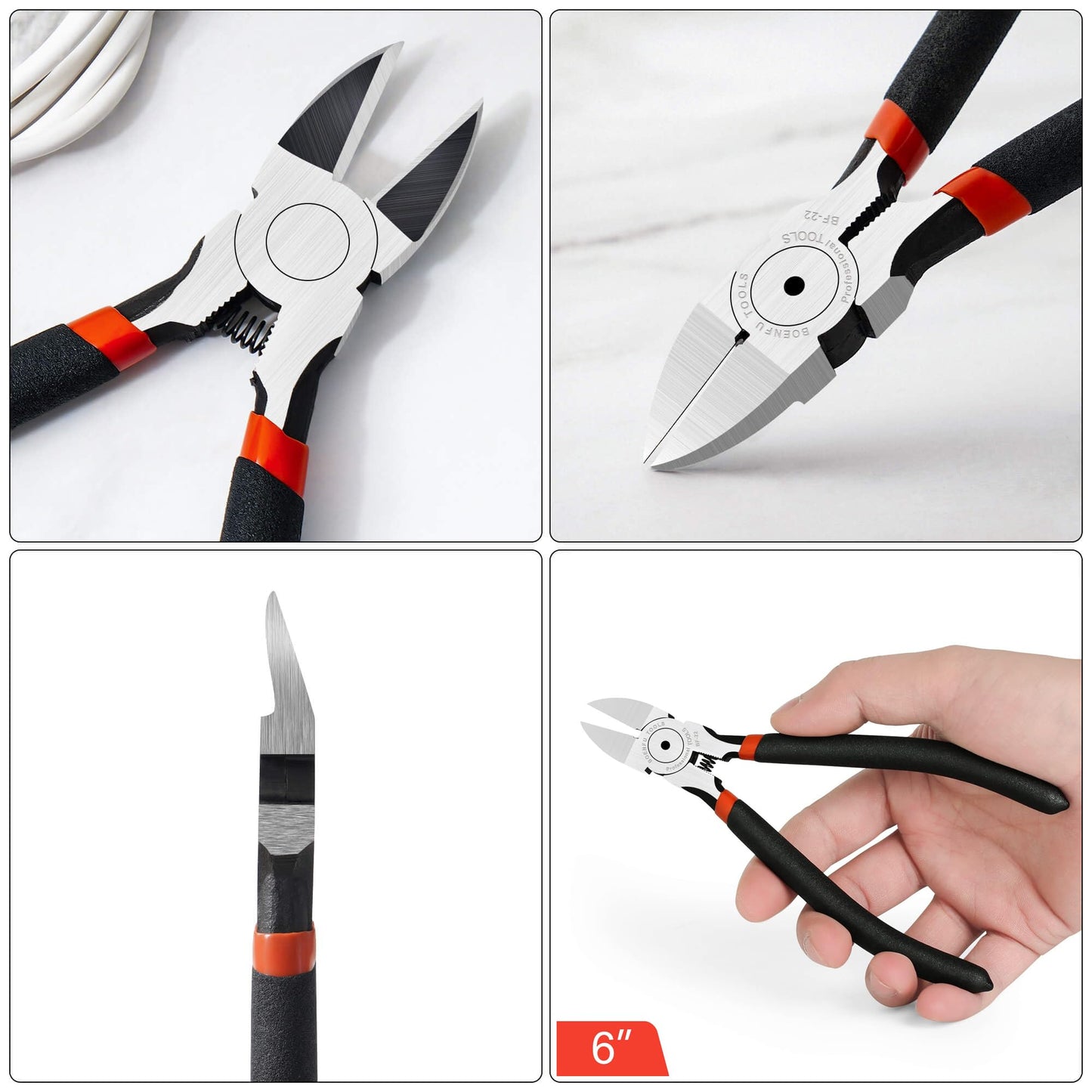 BOENFU 6 Inches Wire Cutters Heavy Duty Snips Flush Cut Side Cutters Pliers Metal Cutting Tool for Crafting, Floral, Artificial Flowers, Chicken Wire, Electrical, 1 Pack