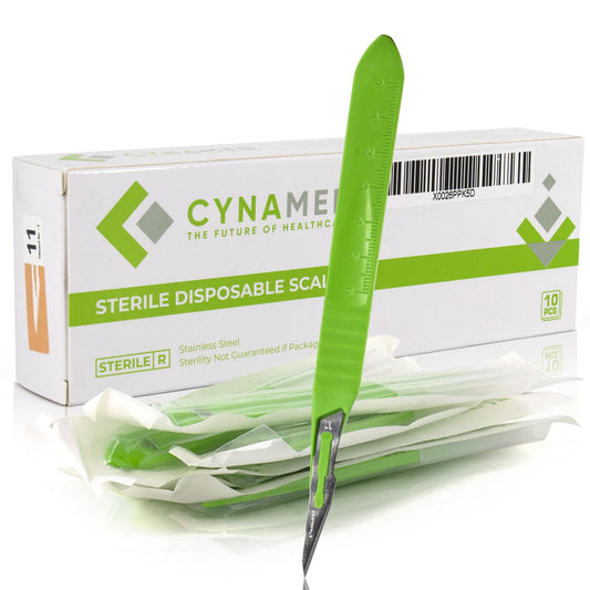 Cynamed Disposable Scalpel Blades| Sharp, Tempered Stainless-Steel Blades | Pack of 10 Sterile Scalpel Knives| Plastic Handle| Individual Pouches| for Dermaplaining, Podiatry, Crafts & More
