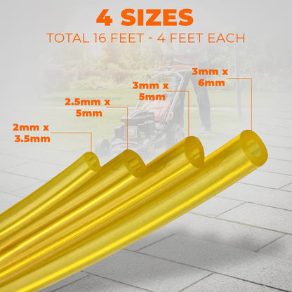 4 Sizes Petrol Fuel Gas Line Pipe Hose Tubing For String Trimmer Chainsaw Blower Lawn Mower and other Power Tools For 2 Cycle Small Engine Poulan, Craftman and more (Yellow 4PC)