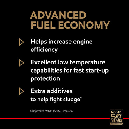 Mobil 1 Advanced Fuel Economy Full Synthetic Motor Oil 0W-16, 5 Quart
