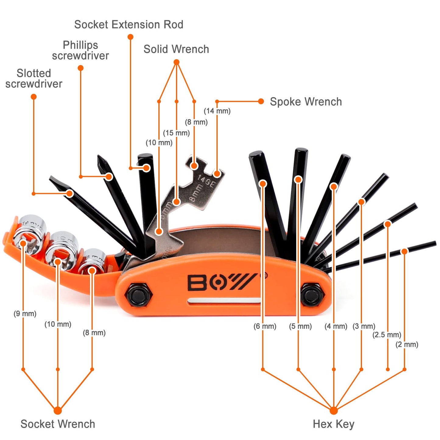 Bike Tool Kit Set, Portable Bike Repair Kit include 16 in 1 Multi Tool, 2 iron Tire Levers and 5 Pre-glued Patch Tire Patch, Metal Files, All in One Mini Tool Bag