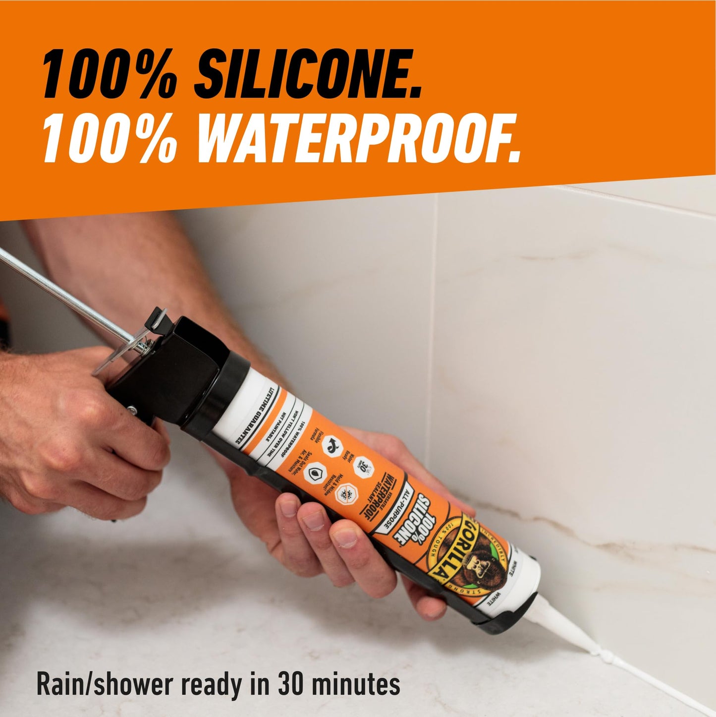 Gorilla Waterproof Caulk & Seal Silicone Sealant, 10oz Cartridge (Pack of 1) - White Caulking Sealant for Kitchen, Window, Bath, Marine, Door and More