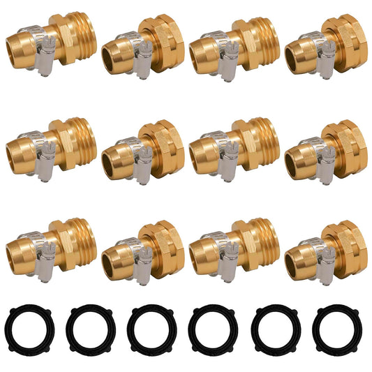 Hourleey Garden Hose Repair Connector with Clamps, Fit for 3/4" or 5/8" Garden Hose Fitting (6-Set)