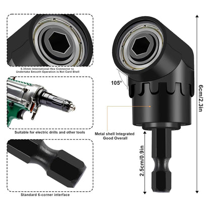 17 Pcs Flexible Drill Bit Extension 105 Degree Right Angle Drill Adapter,360° Rotatable 1/4 3/8 1/2" Impact Grade Socket Adapter Set,90° Angled Bits,Super Bit Shaft Extension Bits,Screwdriver Bit Set