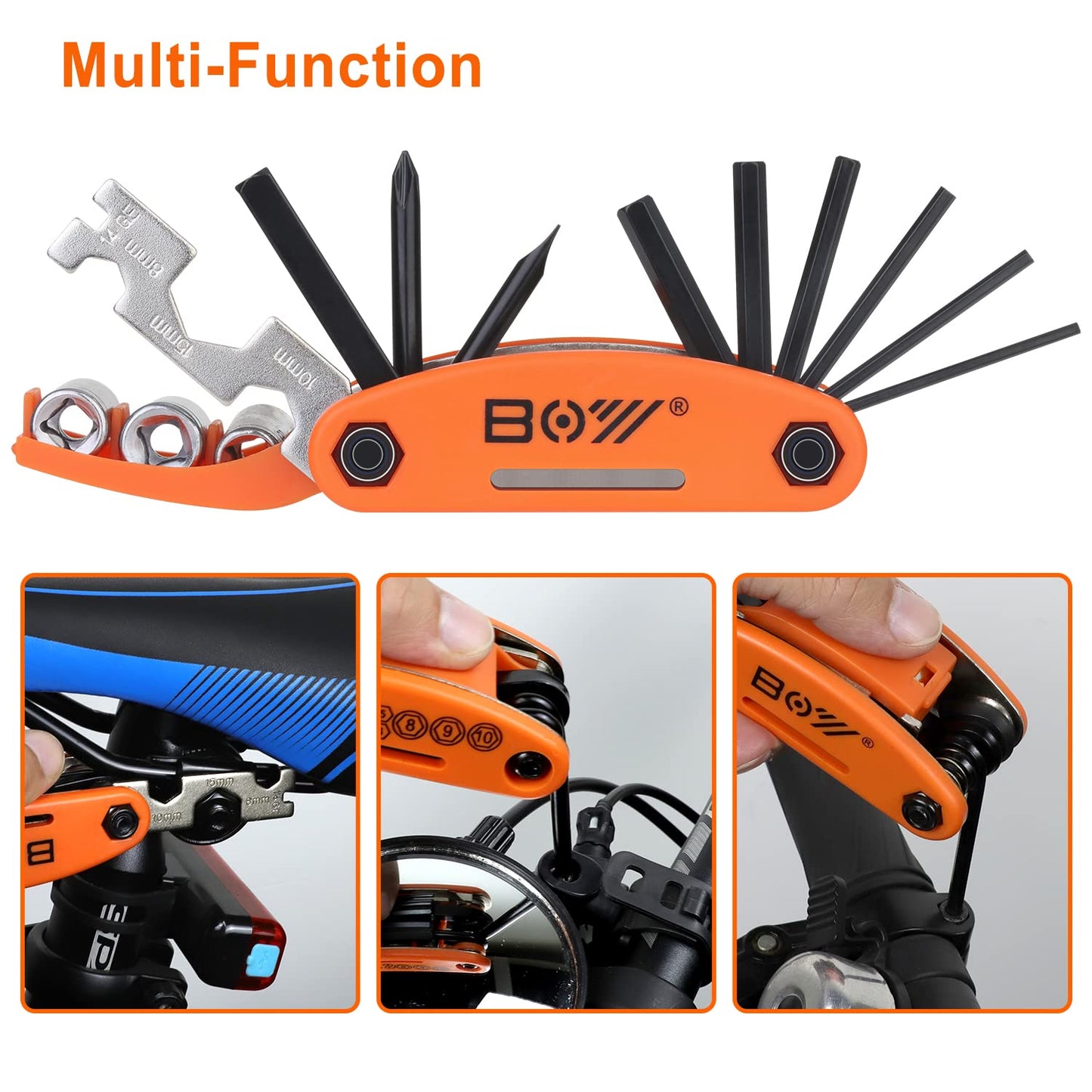 Bike Tool Kit Set, Portable Bike Repair Kit include 16 in 1 Multi Tool, 2 iron Tire Levers and 5 Pre-glued Patch Tire Patch, Metal Files, All in One Mini Tool Bag