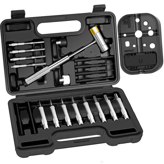 BESTNULE Punch Set, Pin Punches, Punch Tool, Roll Pin Punch Set, Made of High Quality Metal Material Including Punches and Hammer, Mechanical Repair Tool, with Organizer Storage Box (with Bench Block)