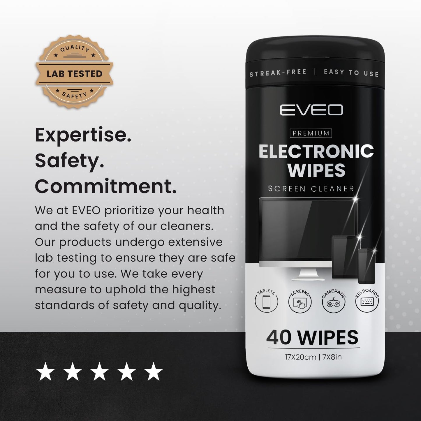 Electronic Wipes Screen Cleaner Streak-Free [2 Pack x40] Computer Screen Wipes, TV Screen Cleaner Wipes, Monitor Wipes for Smart TV, Laptop, iPhone, ipad and more - [Microfiber Cloth + 80 Wipes]