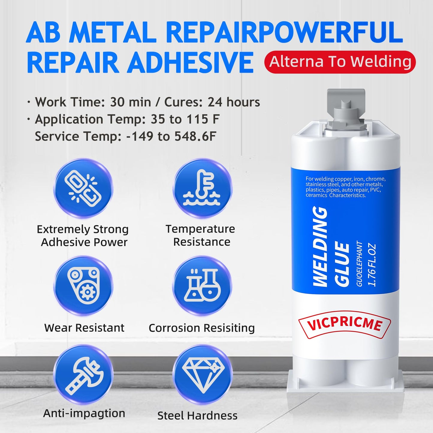 Metal Glue, 1.76 oz Heavy Duty Weld Waterproof Epoxy Casting Adhesive, The Strongest Welding and Liquid Filler for Metals, Plastics, Stainless Steel,Cement, Ceramics,Wide Range of Materials at Once!