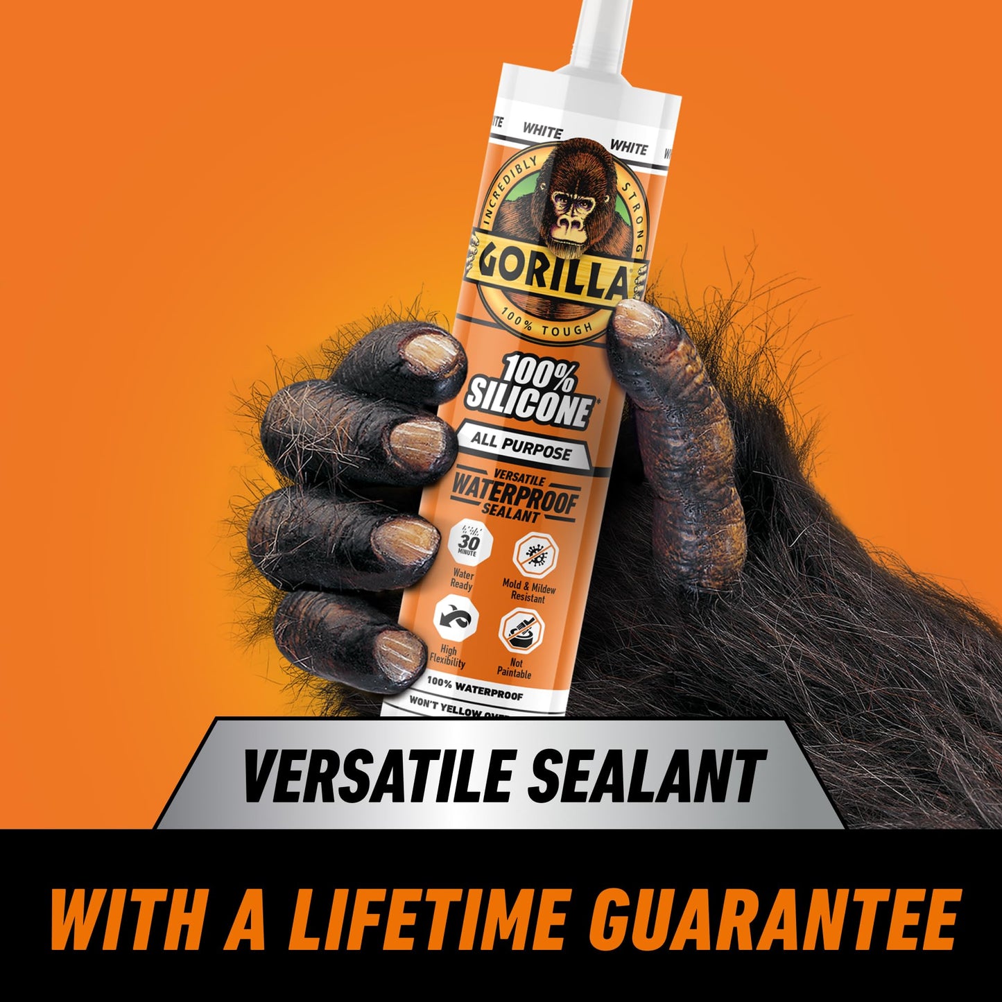 Gorilla Waterproof Caulk & Seal Silicone Sealant, 10oz Cartridge (Pack of 1) - White Caulking Sealant for Kitchen, Window, Bath, Marine, Door and More