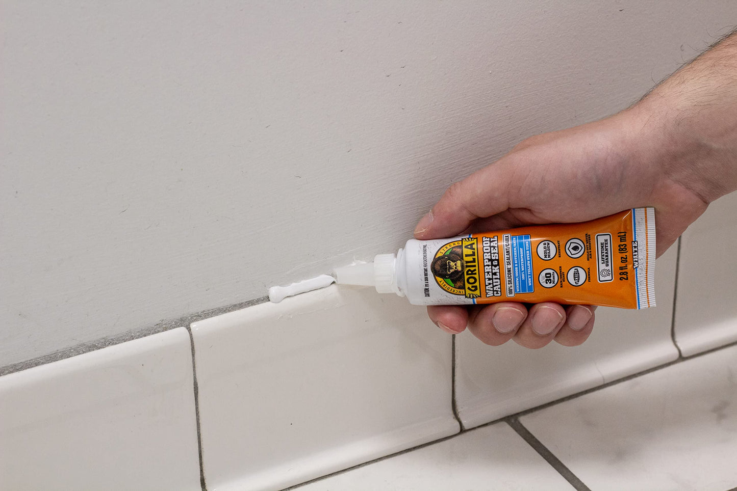 Gorilla 100% Silicone Caulk, Waterproof Sealant, 2.8oz Squeeze Tube (Pack of 2) – Clear -10 Year Mold Resistant Kitchen, Window, Bath, Marine, Door and More