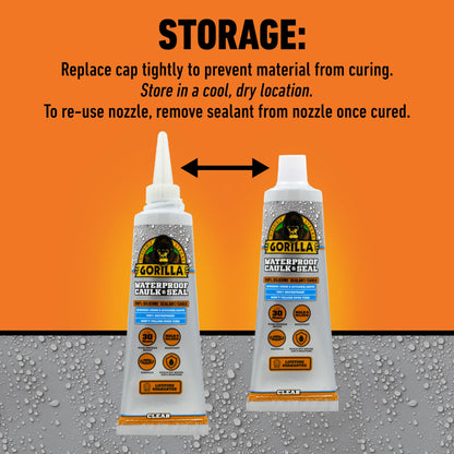 Gorilla 100% Silicone Caulk, Waterproof Sealant, 2.8oz Squeeze Tube (Pack of 2) – Clear -10 Year Mold Resistant Kitchen, Window, Bath, Marine, Door and More