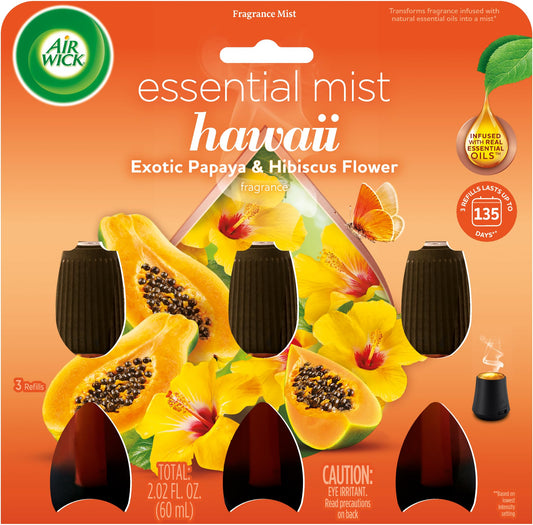 AIR WICK Essential Mist - Triple Refill Hawaii Exotic Papaya & Hibiscus Flower (3X.67) oz.