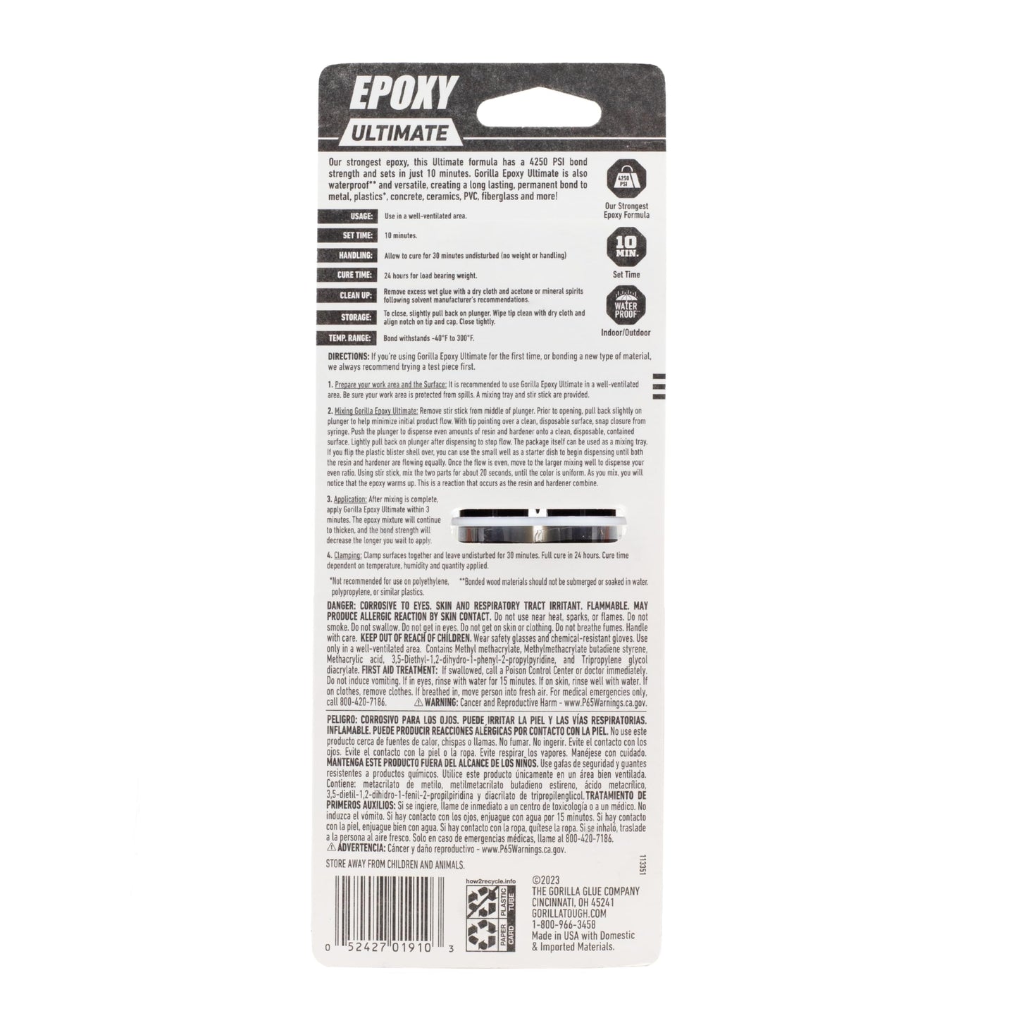 Gorilla Epoxy Ultimate, Waterproof, 10 Minute Set, Permanent Bond, Dries Black, 0.85oz Syringe (Pack of 1)