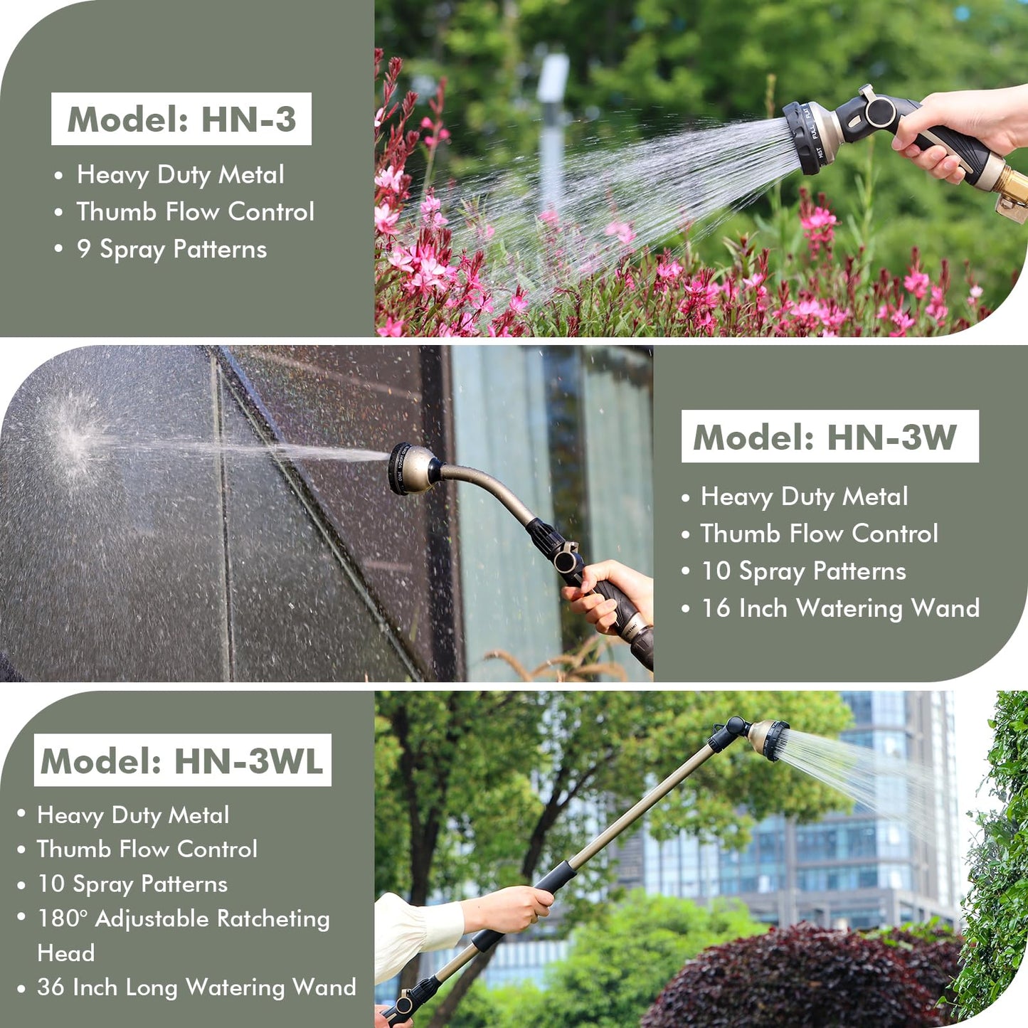 RESTMO Watering Wand Heavy Duty, Metal Garden Hose Wand with 10 Spray Patterns, 15-Inch Long Hose Nozzle Sprayer with Thumb Flow Control, Ideal to Water Hanging Baskets and Shrubs