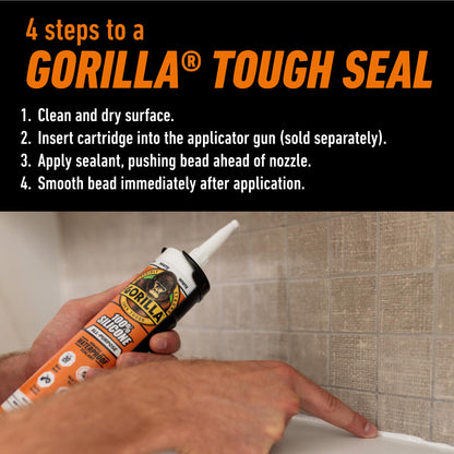 Gorilla Waterproof Caulk & Seal Silicone Sealant, 10oz Cartridge (Pack of 1) - White Caulking Sealant for Kitchen, Window, Bath, Marine, Door and More