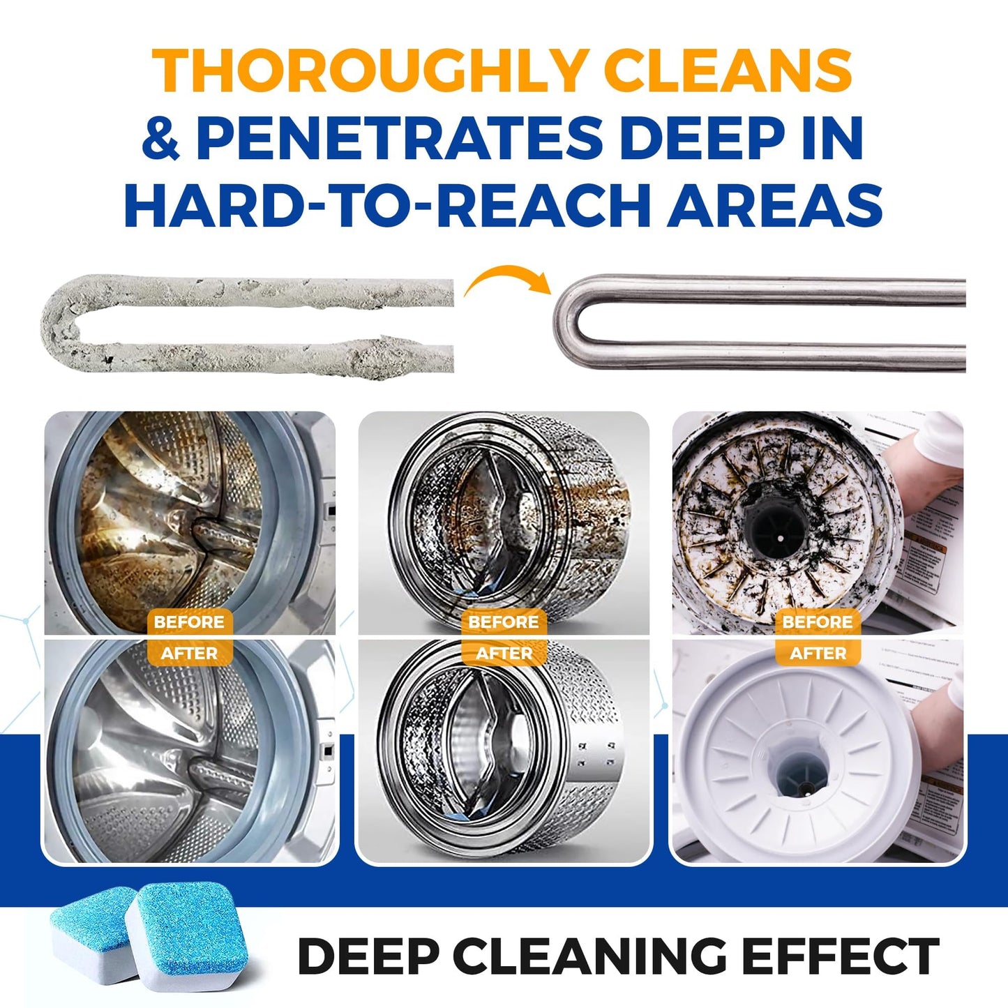 Washing Machine Cleaner Tablets 24 pack Powerful Descaler -Deep Cleaning for HE Front Loader & Top Load Washer Septic Safe Eco-Friendly Deodorizer Clean Drum & Laundry Tub Seal- Year's Supply