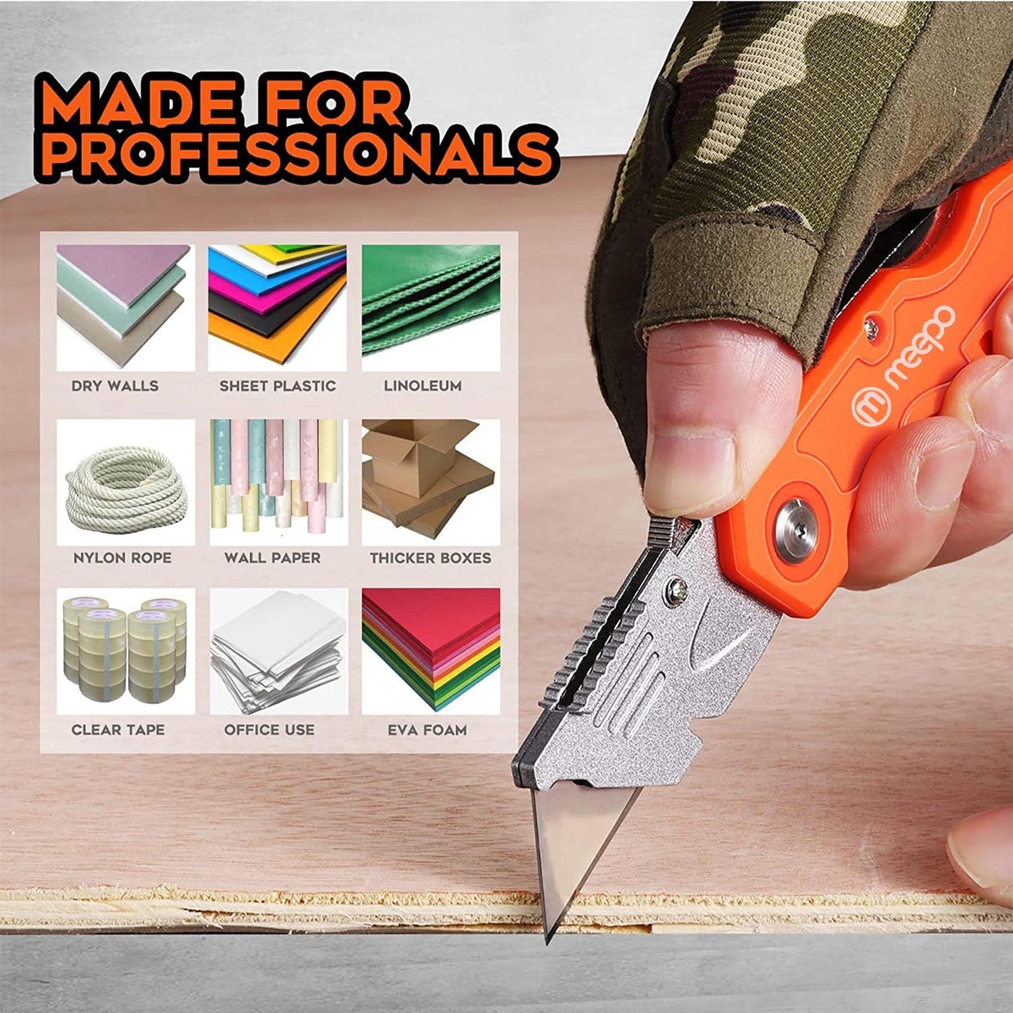 Box Cutter, 4-Pack Tough Folding Box Cutter for Heavy Duty Purpose, Razor Sharp Blade, Comfortable Handle, with Extra 10-Piece Blades, Can cut Drywall, Sheet Plastic, Linoleum, Boxes, Rope