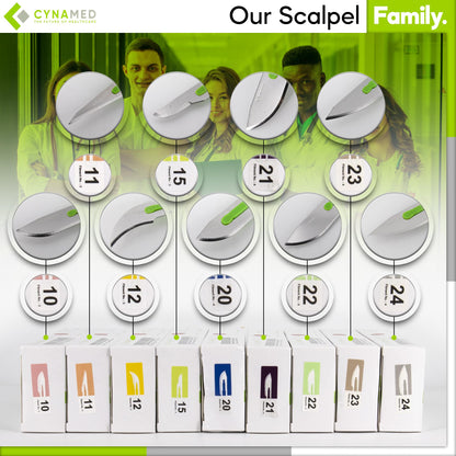 Cynamed Disposable Scalpel Blades| Sharp, Tempered Stainless-Steel Blades | Pack of 10 Sterile Scalpel Knives| Plastic Handle| Individual Pouches| for Dermaplaining, Podiatry, Crafts & More