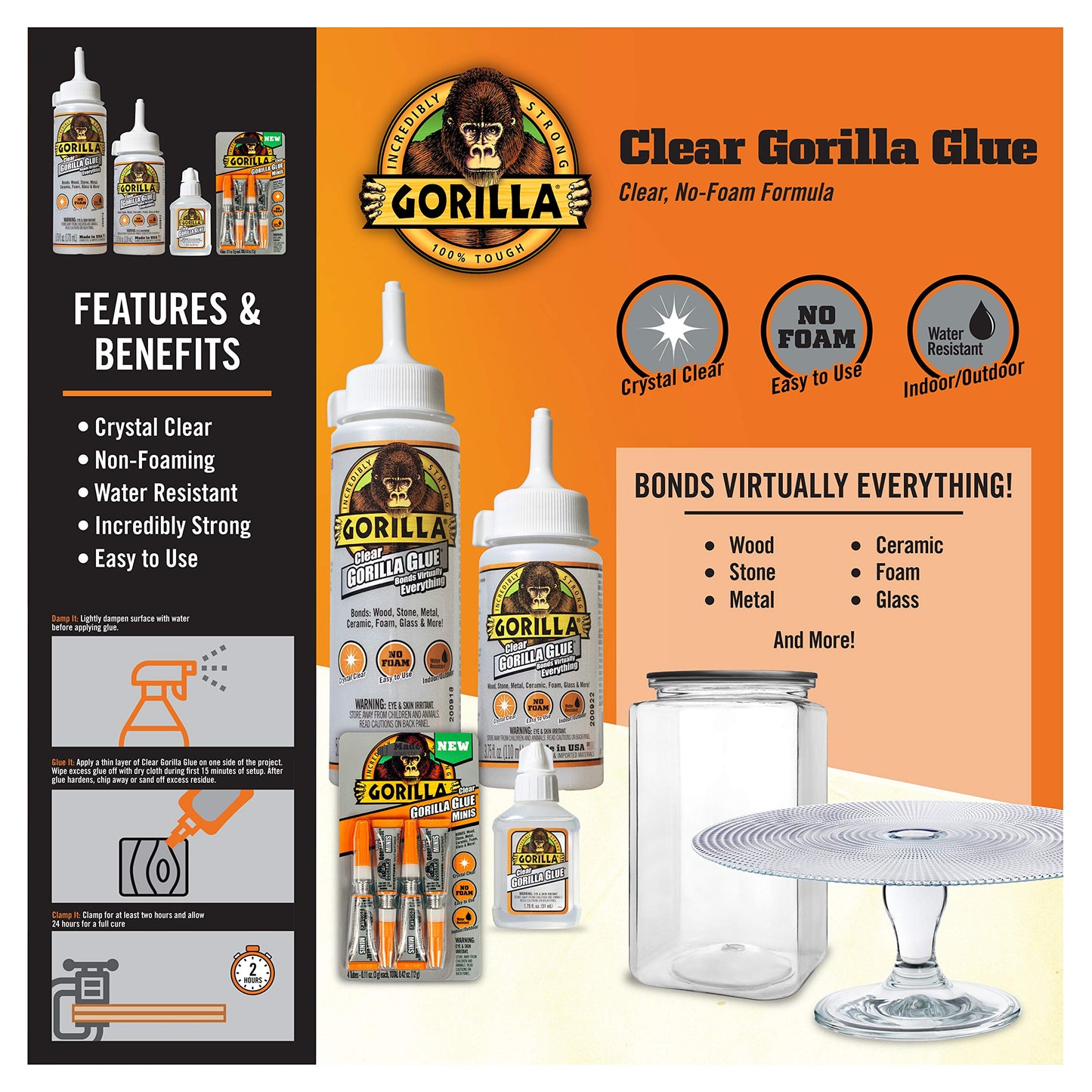 Gorilla Clear Glue, 3.75 Ounce Bottle (Pack of 1) - Crystal Clear, All Purpose, and Water Resistant