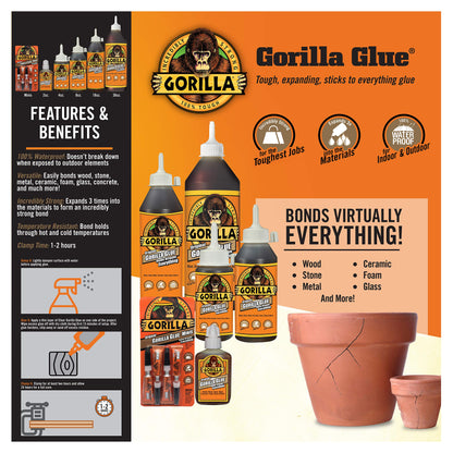 Gorilla Original Gorilla Glue, Waterproof Polyurethane Glue, 2 Ounce Bottle, Brown, (Pack of 1)