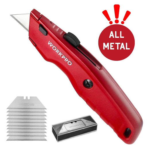 WORKPRO Premium Utility Knife, Retractable All Metal Heavy Duty Box Cutter, Quick Change Blade Razor Knife, with 10 Extra Blades
